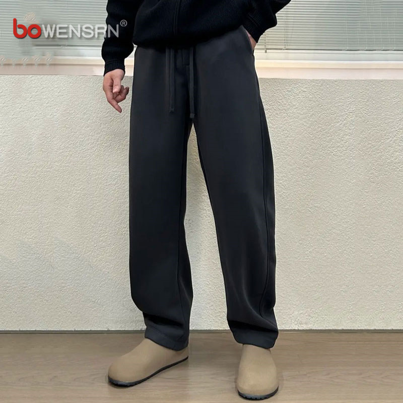 高端弯刀休闲裤子男士2025新款春秋冬季加绒男裤阔腿直筒长裤男款