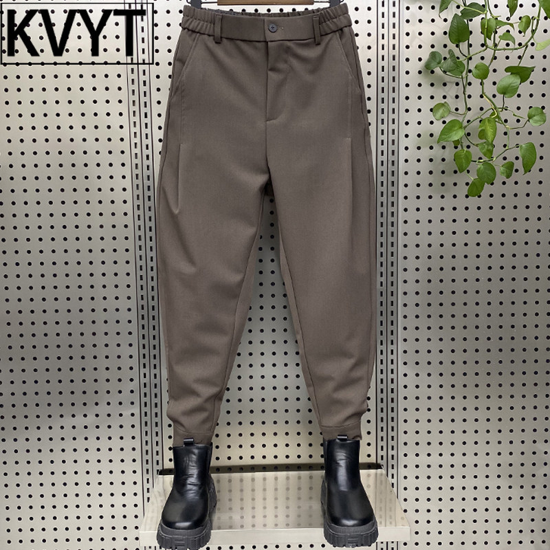 高端男士加绒西裤2025年秋冬季新款宽松束脚哈伦裤男款痞帅九分裤