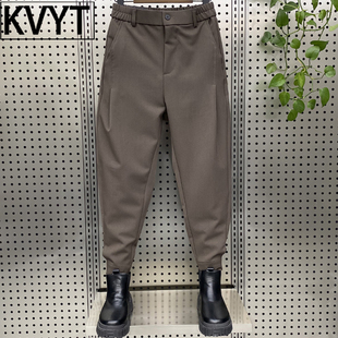 高端男士加绒西裤2025年秋冬季新款宽松束脚哈伦裤男款痞帅九分裤