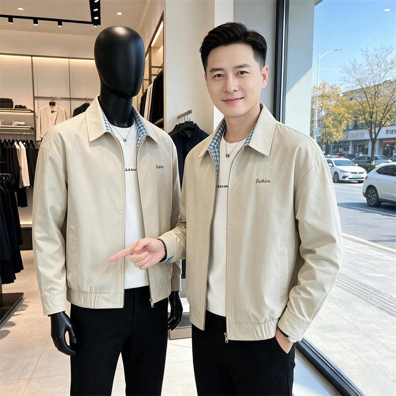 KZBA高端两面穿夹克男个性设计男装休闲外套新款春秋美式翻领上衣
