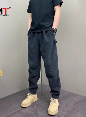 高端黑色休闲裤男士2025新款春秋冬季男裤加厚宽松直筒长裤子男款
