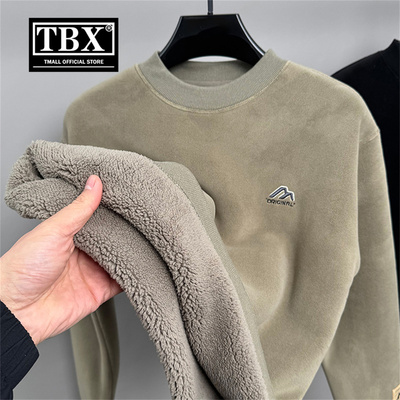 驼绒一体绒卫衣男士2025新款冬季加绒加厚保暖奥粒抓绒打底衫男款