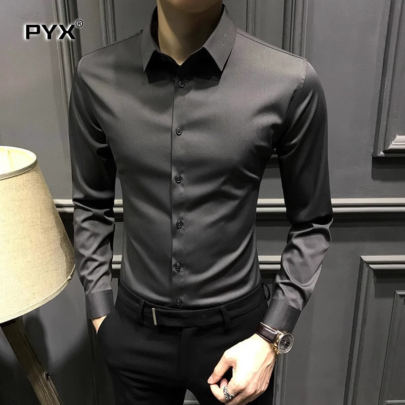 高级感男士长袖衬衫2025年新款春秋冬季商务弹力修身衬衣男款加绒