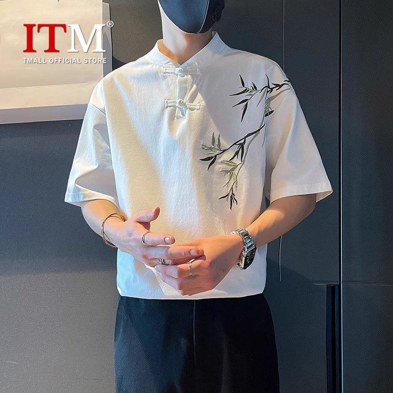 新中式立领短袖衬衫男士夏季2026新款国风男装刺绣订婚衬衣服男款
