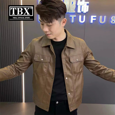 高端皮衣外套男士2025新款春秋季翻领短款皮夹克男款冬装加绒加厚