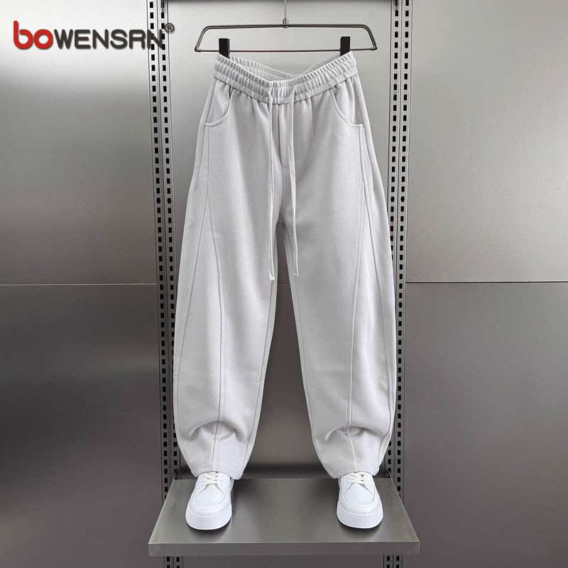 美式弯刀休闲裤子男士2025新款春秋冬季男裤加绒加厚直筒卫裤男款