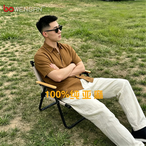 老钱风亚麻短袖衬衫男士2026年新款夏季薄款纯色休闲开衫衬衣男款