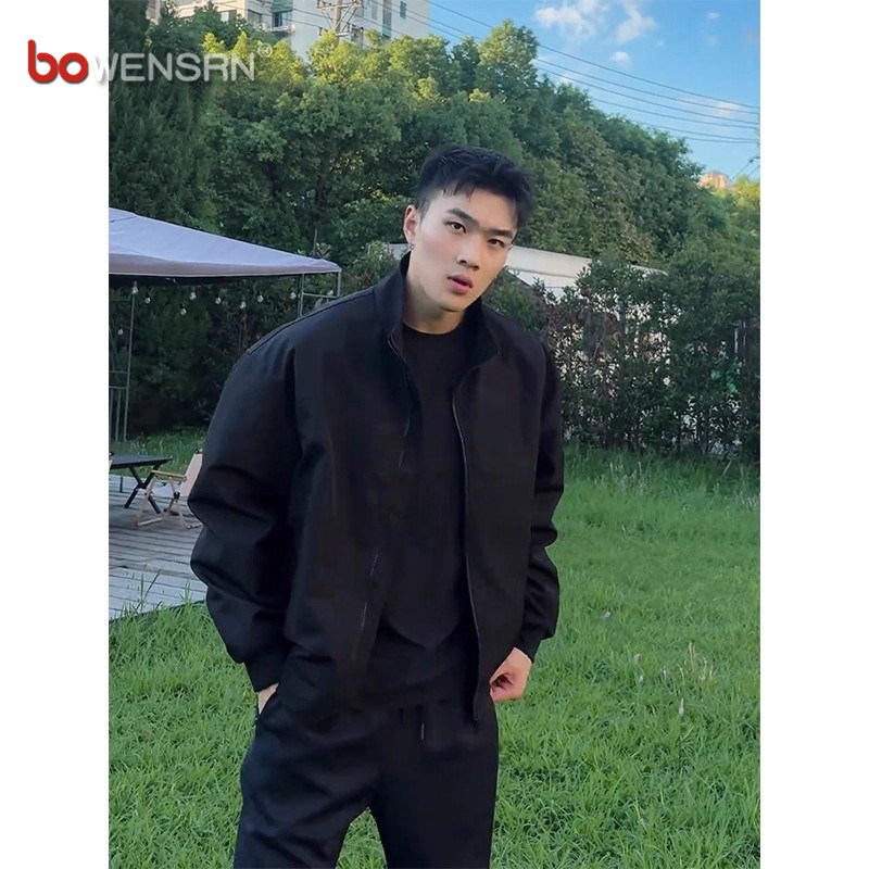 潮牌黑色教练夹克男士外套2025新款春秋冬季高级感痞帅冲锋衣男款