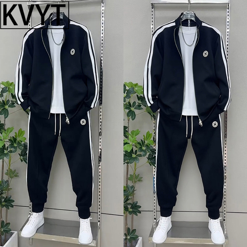 高端男士休闲运动套装2025年秋冬季新款加绒加厚外套长裤两件套男