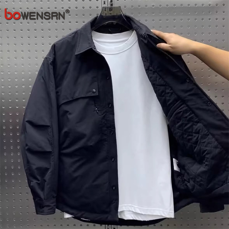 潮牌工装棉服外套男士2025新款秋冬季高级感痞帅翻领加厚夹克男款