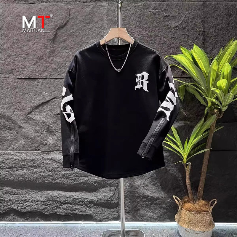 高端卫衣男士2025新款春秋冬季潮牌痞帅圆领加绒加厚长袖t恤男款