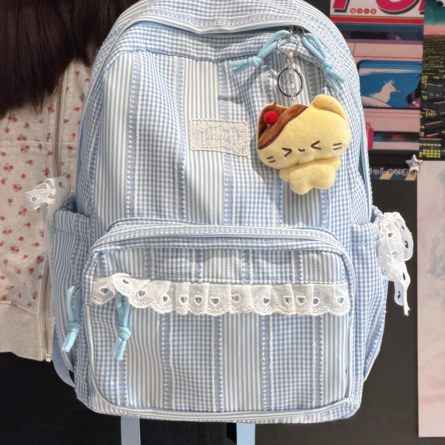香港IT HKins小清新双肩包女蕾丝花边大容量少女初中高中学生书包