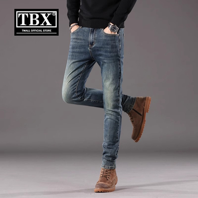高端牛仔裤男士2025新款冬季加绒男裤修身小脚直筒裤子男款春秋装
