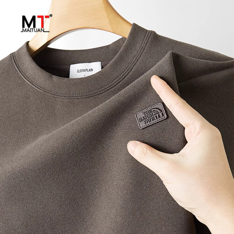 高端磨毛德绒长袖T恤男士2025年新款春秋冬季圆领半袖上衣服男款