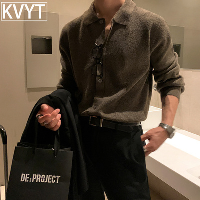 高端男士针织毛衣外套2025新款秋季流行穿搭男韩系痞帅长袖polo衫