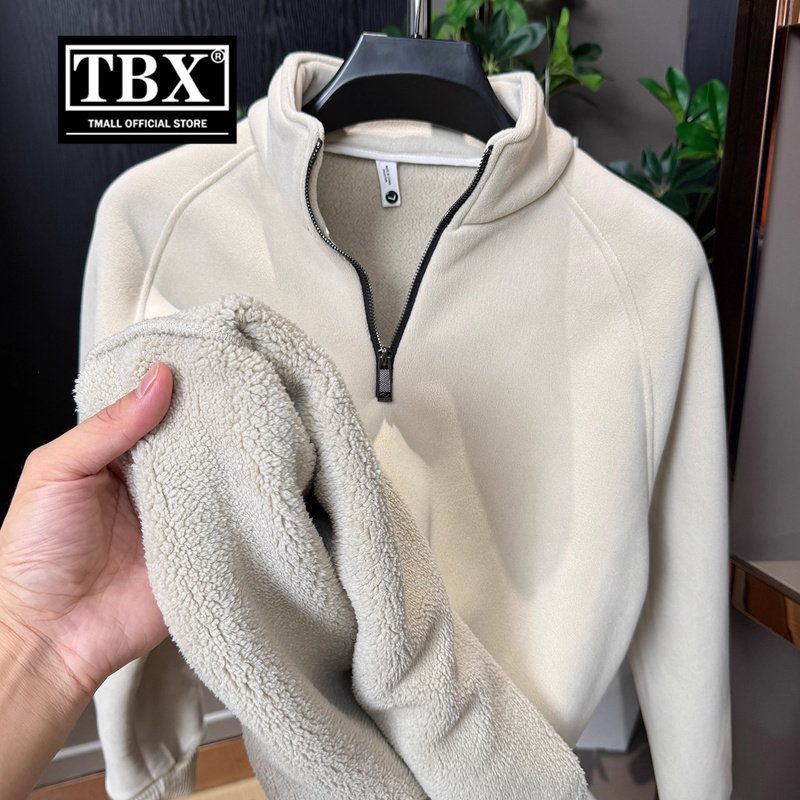 半拉链驼绒卫衣男士2025新款秋冬季加绒加厚保暖抓绒衣打底衫男款