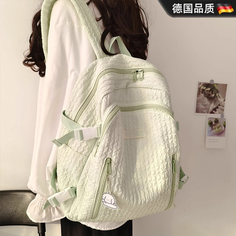 德国书包女大学生小众设计感少女系泡泡格日本双肩包休闲高中学生