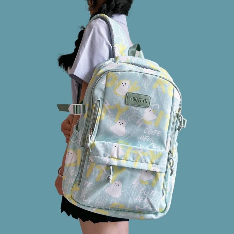 法国FMKgoyar大容量书包女初中高中大学生印花双肩包减负护脊背包