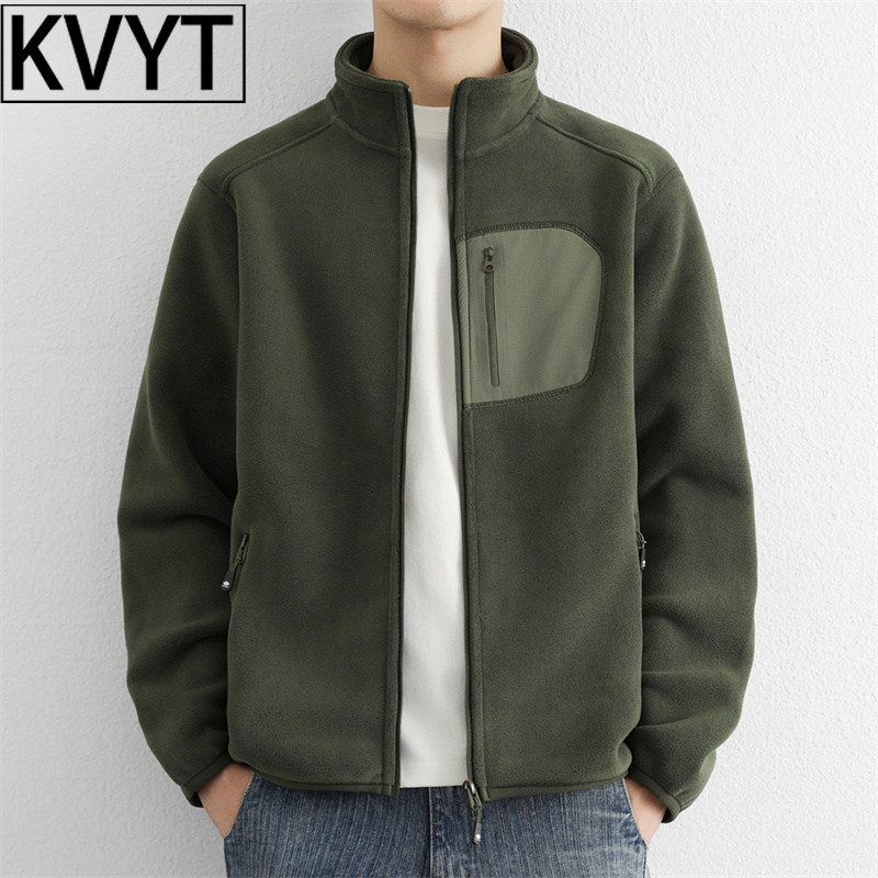 高端潮牌男士夹克保暖防风摇粒绒外套冬季加绒加厚抓绒上衣服男款