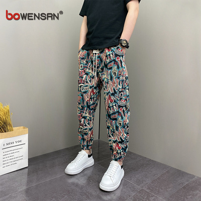 潮牌痞帅涂鸦休闲裤男士2025新款春秋夏季男裤高级感束脚裤子男款