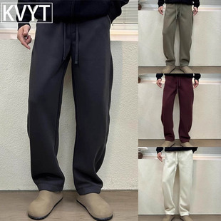 潮牌美式加绒弯刀裤男款冬季加厚男裤阔腿卫裤直筒垂感休闲工装裤