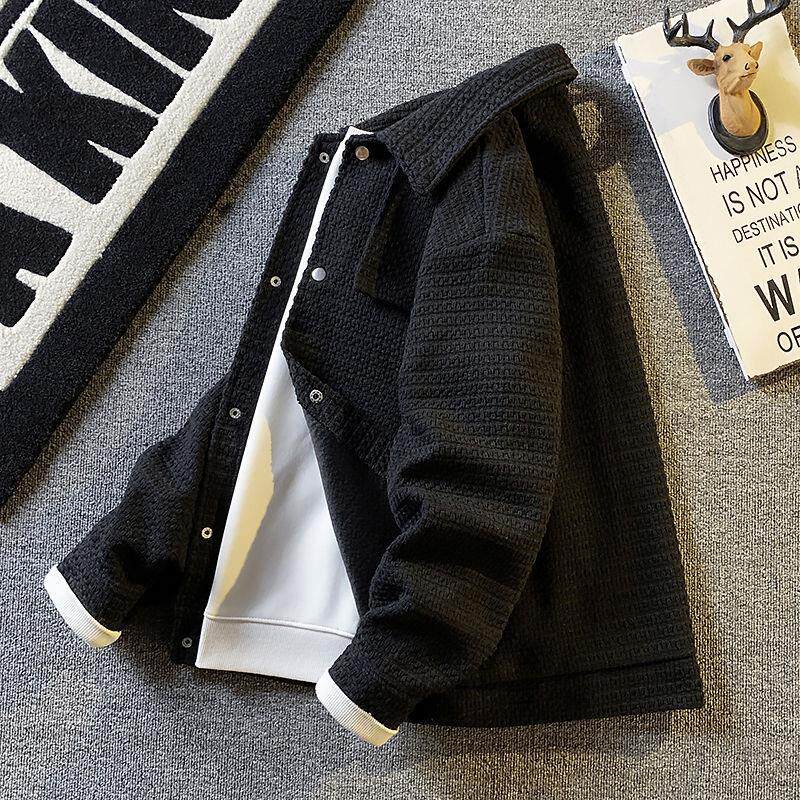 潮牌黑色小香风外套男春秋季2025新款痞帅高级感宽松粗纺工装夹克