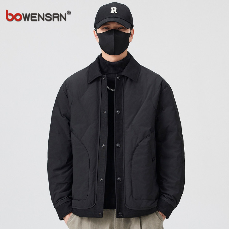 潮牌白鸭绒轻薄羽绒服男士2025年新款冬季高级感保暖翻领外套男款