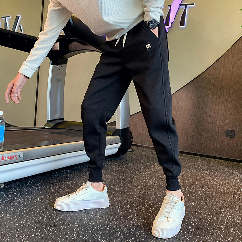 潮牌重磅纯色束脚卫裤男士秋冬季2025新款加绒加厚痞帅休闲运动裤