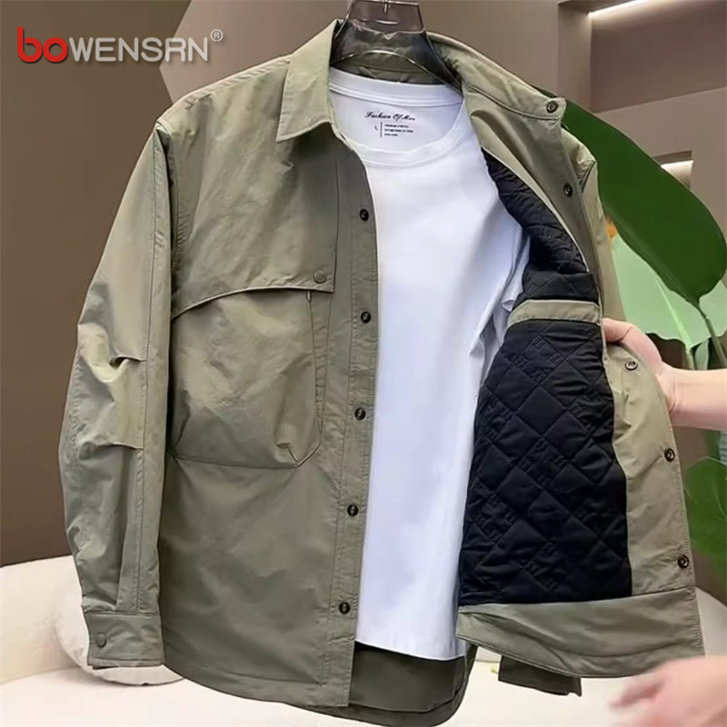 潮牌工装棉服外套男士2025新款秋冬季高级感痞帅翻领加厚夹克男款