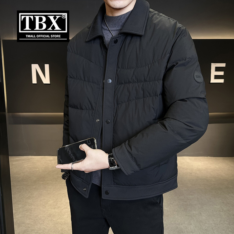 高端轻薄排骨羽绒服男士2025年新款冬季保暖翻领行政夹克外套男款
