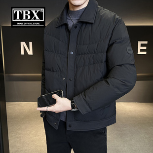 高端轻薄排骨羽绒服男士2025年新款冬季保暖翻领行政夹克外套男款