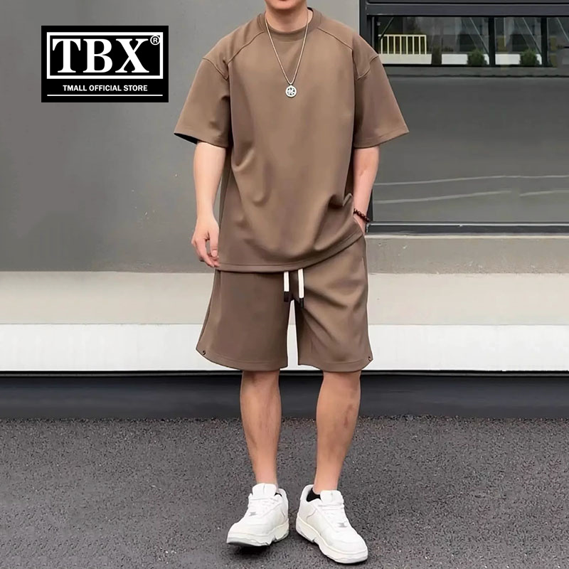 高端男士运动套装夏季2025新款纯色短袖T恤休闲短裤男女款两件套