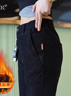 高端男士休闲裤加绒加厚2025新款秋冬季男裤保暖修身黑色裤子男款