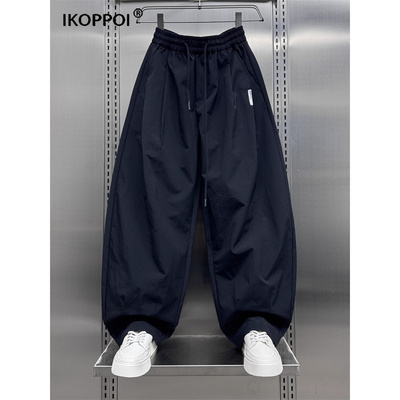 高端美式简约纯色休闲裤男夏季新款潮牌松紧腰时尚宽松阔腿弯刀裤