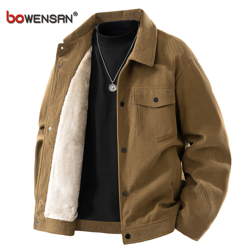 潮牌灯芯绒工装夹克男士外套2025新款春秋冬季羊羔绒上衣棉服男款
