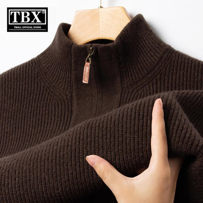 高端半拉链针织衫毛衣男士2025新款冬季加厚提花半高领羊毛衫男款