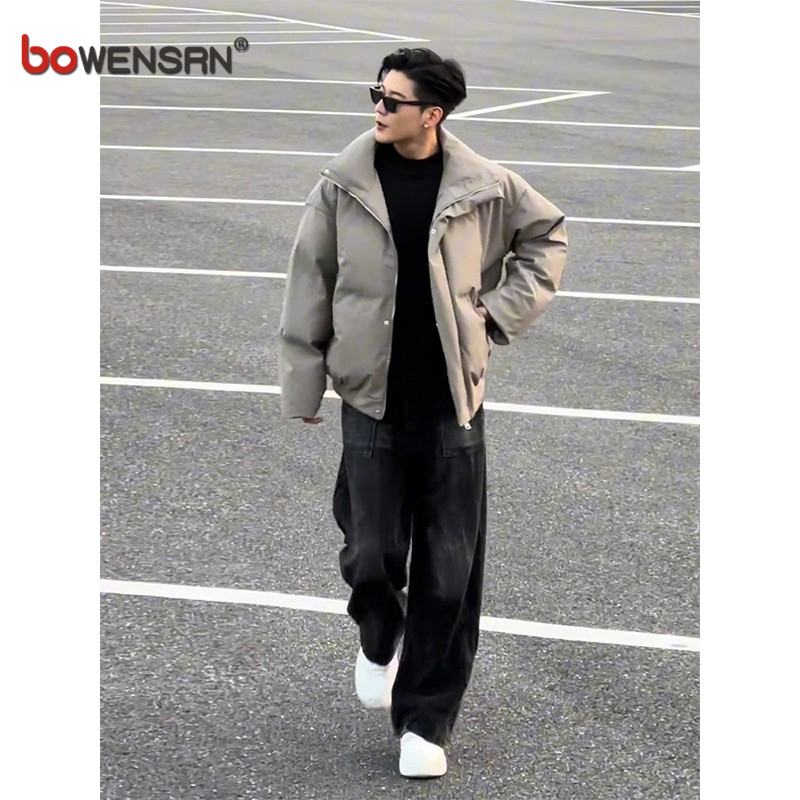 美式廓形短款羽绒服男士2025新款冬季痞帅立领面包棉服外套男款潮