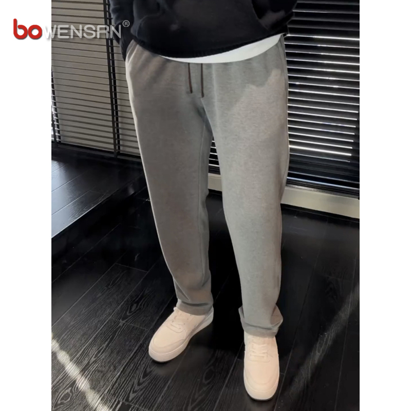 高端灰色休闲裤子男士2025新款春秋冬季男裤加绒直筒弹力卫裤男款