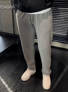 高端灰色休闲裤子男士2025新款春秋冬季男裤加绒直筒弹力卫裤男款