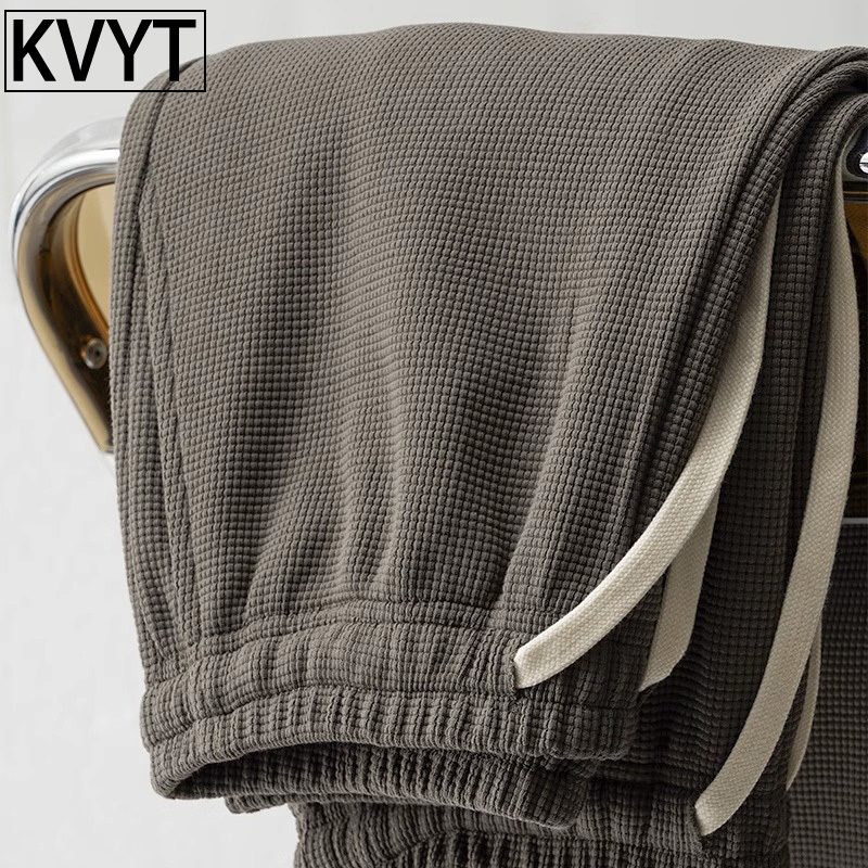 华夫格卫裤男款潮牌秋冬季新款潮流垂感加绒加厚男裤子休闲运动裤