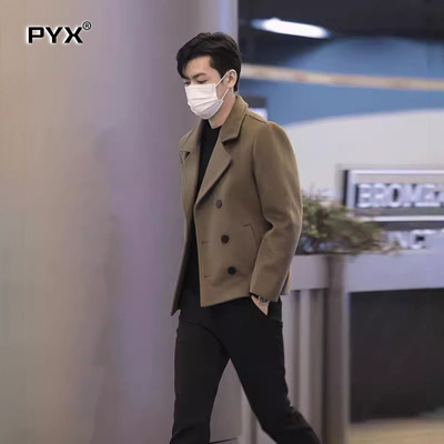 高端男士风衣外套2025新款秋冬季韩版修身双排扣短款毛呢大衣男款
