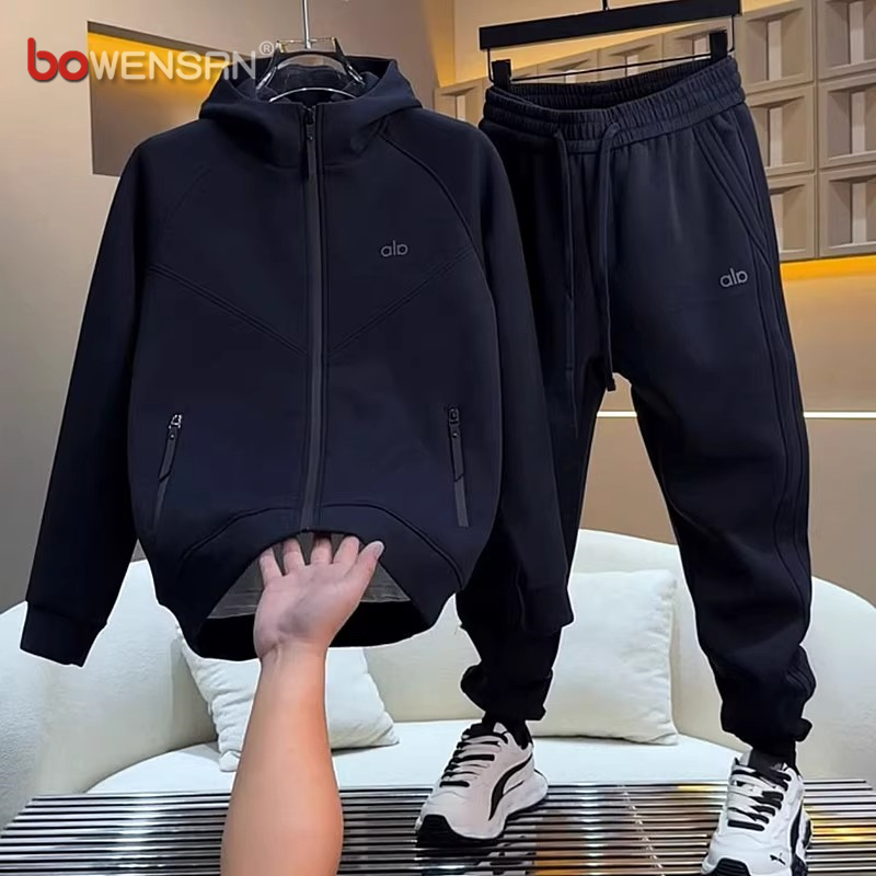 高端欧货休闲运动套装男士2025新款春秋冬季连帽外套卫裤男款一套