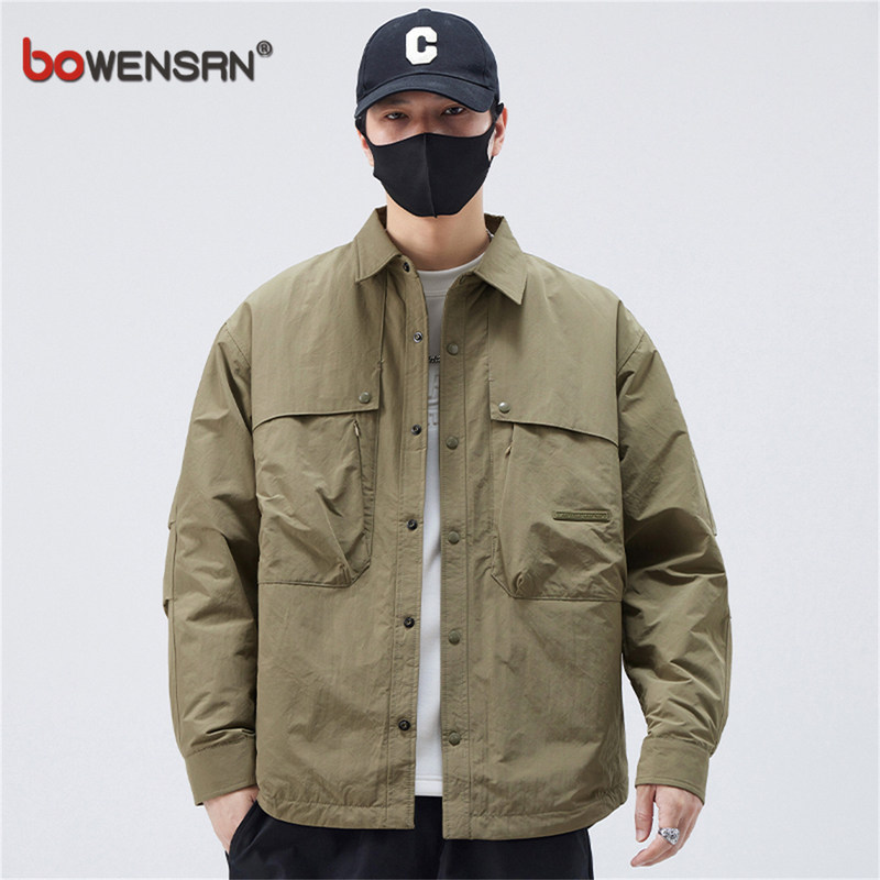 潮牌工装翻领夹克棉服男士2025新款春秋冬季宽松加厚二棉外套男款