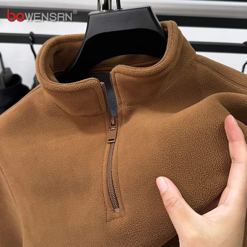 高端摇粒绒半拉链卫衣男士秋冬季2025新款加绒加厚立领打底衫男款