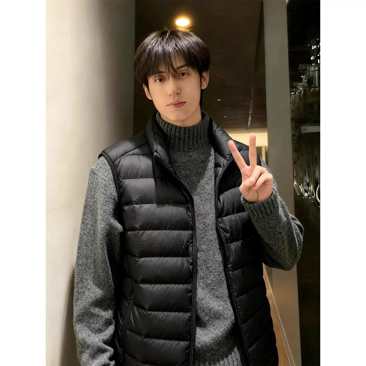 Uamtor黑色立领排骨羽绒棉马甲男款秋冬轻薄保暖背心坎肩棉服外套