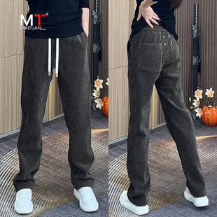 高端条绒休闲裤男士裤子2025新款春秋冬季男裤加绒加厚直筒裤男款