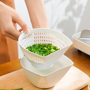 简约厨房双层洗篮菜篮家用葱沥水洗水果滤水篮 花日式