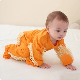 宝宝拖地爬爬服婴儿防脏连体衣罩衣擦地板爬行服护膝春秋夏季长袖