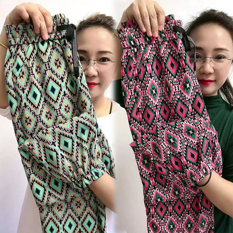 九分裤女夏季雪纺薄款花色卫裤宽松显瘦休闲哈伦裤韩版束脚灯笼裤