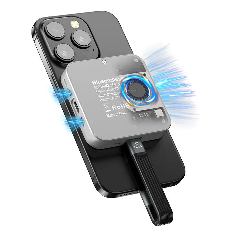 磁吸固态移动硬盘盒风扇散热2230/42外置nvme读取器usb3.2带充电图片